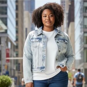 ✨Mudd Jacket Junior Distressed Long Sleeve Button Down Acid Wash Denim Jean Med